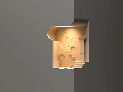 Modern Wall Mounted Artistic Fixture With Staircase Design And Arched Details 3d model