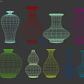 Celadon Ceramic Vases Collection With Diverse Shapes And Elegant Design 3d model