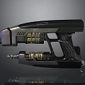 Futuristic Modern Weapon Pistol With Black Silver Design Gold Accents And Textured Grip