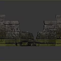 Modern Urban Scene Featuring Broken Brick Wall Two Stone Pillars And Moss On Gray Backdrop 3d model