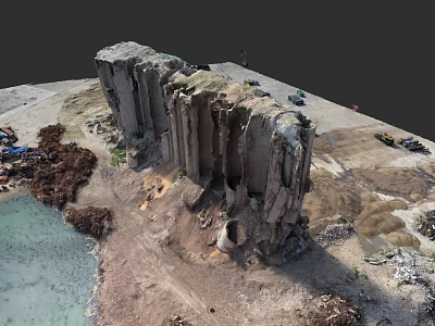 Abandoned Urban Concrete Structure With Surrounding Dirt Water Area And Debris 3d model