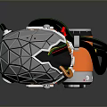 Polyhedral Shaped Household Item With Orange Base Wheels And Connecting Cables