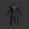 Dark Blue Collared Trench Coat With Belted Waist And Long Sleeves