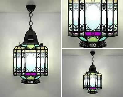 Colorful Stained Glass Chandelier With Black Metal Frame And Decorative Design For Elegant Lighting 3d model