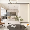 Modern Living And Dining Room Interior With Brown Chair Black Coffee Table And Green Plant