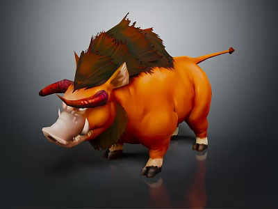 Fantasy Boar Character With Orange Body Brown Mane And Red Horns 3d model