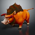 Fantasy Boar Character With Orange Body Brown Mane And Red Horns