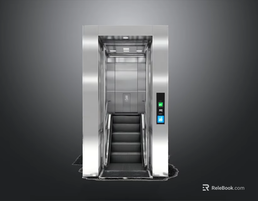 Modern Stainless Steel Elevator Public Facility with Control Panel and Steps 3d model 