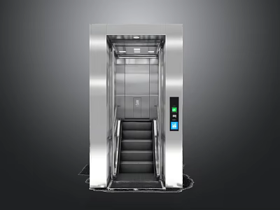 Modern Stainless Steel Elevator Public Facility with Control Panel and Steps 3d model