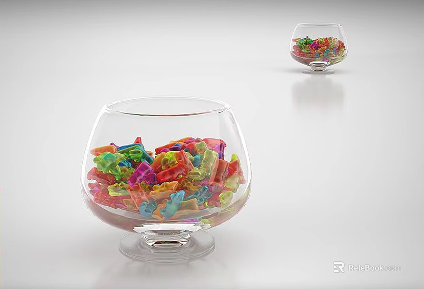 Colorful Decorative Ornament Sets in Transparent Glass Bowls for Home Decor 3d model 