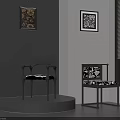 Modern Interior Featuring Two Stylish Chairs Decorative Paintings And Window Blinds 3d model