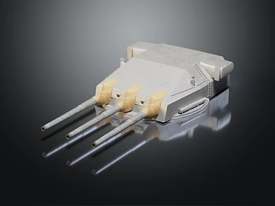 Detailed Turret Model With Three Barrels And Shiny Metallic Surface Design 3d model