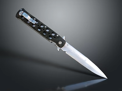 Tactical Folding Knife With Black Perforated Handle And Sharp Silver Blade 3d model