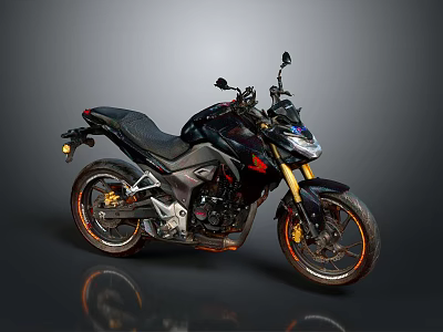Modern Sporty Motorcycle With Black Body Orange Accents And Sleek Alloy Wheels 3d model