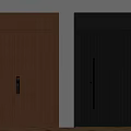 Modern Wooden Doors With Striped Panel And Electronic Lock Features 3d model