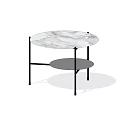 Round Coffee Table With Marble Top Black Metal Frame And Lower Shelf 3d model