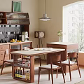 Modern Wooden Dining Table Set With Chairs Vase Flowers And Natural Light