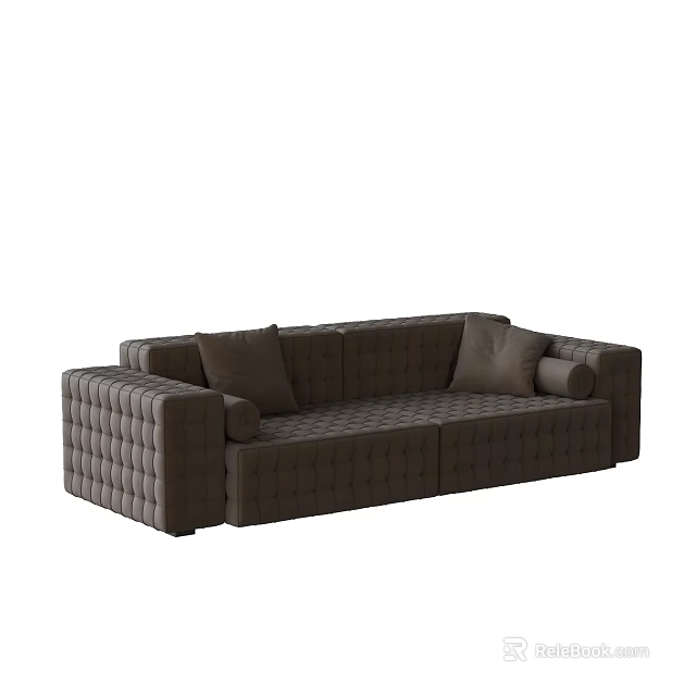 Modern Brown Sectional Sofa With Button Tufted Design And Plush Cushions 3d model