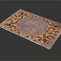 Elegant Square Carpet Featuring Gold And Black Ornate Circular Central Pattern Design