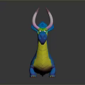 3D Cartoon Dragon Game Character With Blue Body Yellow Belly And Pink Horns