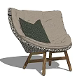 Accent Chair with Beige Cushion Black Patterned Trim Green Pillow and Wooden Legs