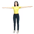 Full Body of Woman in Yellow T-shirt Blue Jeans with Arms Outstretched 3d model
