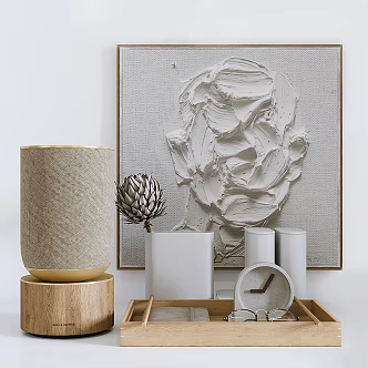 Natural Zen Ji Nightstand Plaster Painting Wooden Tray Glasses Alarm Clock Decorative Ornaments 3d model