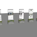Interactive Zone With Five Display Boards Featuring Design Drawings Images Green Plants White Background 3d model