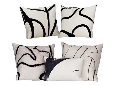 Black And White Decorative Throw Pillows With Abstract Curved Lines And Modern Design 3d model
