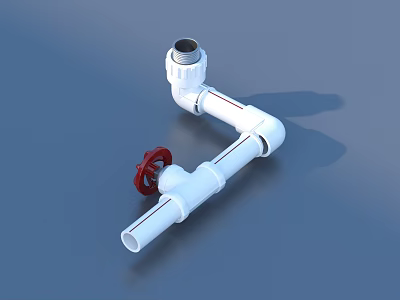White Plumbing Pipe Fitting With Red Valve Handle For Household Water System 3d model
