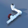 White Plumbing Pipe Fitting With Red Valve Handle For Household Water System 3d model