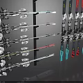 Sports Equipment Display Rack With Skis Ski Poles In Various Colors And Modern Design