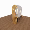 Modern Playground Equipment With Small Cabin Circular Windows Slide And Ladder On Wooden Floor