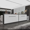 Elegant Modern Dining Room Interior With Sideboard Marble Top White Cabinet And Decor Items 3d model