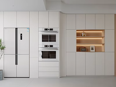 Modern Kitchen Sideboard Design With White Cabinets And Open Storage Spaces 3d model