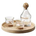 Modern Transparent Glass Cups With Textured Design On Wooden And Stone Trays