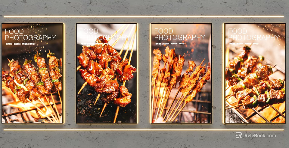 Decorative Lights Illuminating Food Photography Posters with Warm Display Ambiance 3d model 