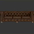Classic Brown Tufted Chesterfield Sofa With Rolled Arms And Three Seats