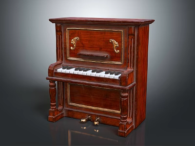 Vintage Wooden Musical Instrument Piano With Carved Designs Golden Accents And Art Tools 3d model