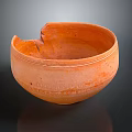 Orange Clay Sculpture Bowl With Broken Edge And Carved Patterns 3d model