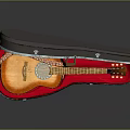 Musical Instruments and Art Supplies Storage Case with Open Red Lining Holding Wooden Guitar
