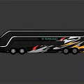 Futuristic Double Decker Bus With Sleek Body Colorful Stripes And Black Roof