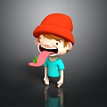Cartoon Kid Wearing Red Hat And Blue T-Shirt Sticking Out Tongue With Green Leaf