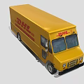 DHL Yellow Delivery Van With Express Worldwide Logo And Text On Side 3d model