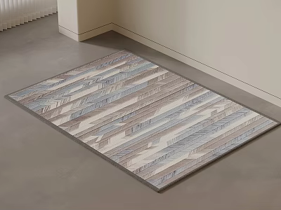 Square Area Rug With Geometric Striped Design In Blue Gray Beige Tones For Room Corner 3d model