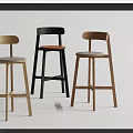 Modern Bar Stools with Wooden Frames Different Color Seats and Ergonomic Design 3d model