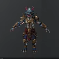Man In Mythical Monster Outfit With Blue Skin Horns And Red Belt Armor