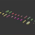 Various Types of Weapons Arranged on Dark Background with Different Sizes and Shapes