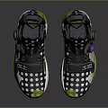 Stylish Black And White Polka Dots Sneakers With Yellow Soles Green Details And Purple Accents