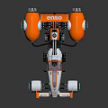 White and Orange Single Seater Racing Car With DASO Rear Wing And Blue Rimmed Wheels 3d model
